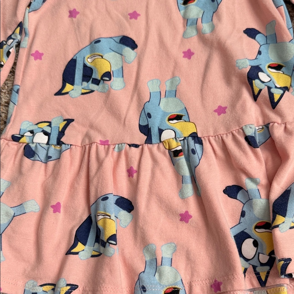 TODDLER GIRL BLUEY LONG SLEEVE PEPLUM STYLE DRESS - Picture 3 of 8